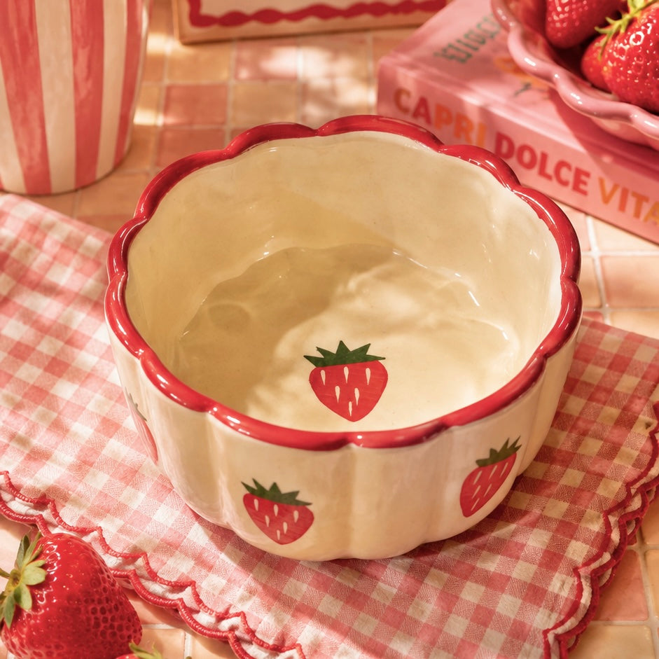 Handmade Scalloped Strawberry Bowl