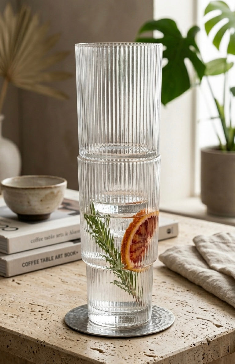 Studio Stria Ribbed Tall Glasses for Cold Coffee and Long Drinks