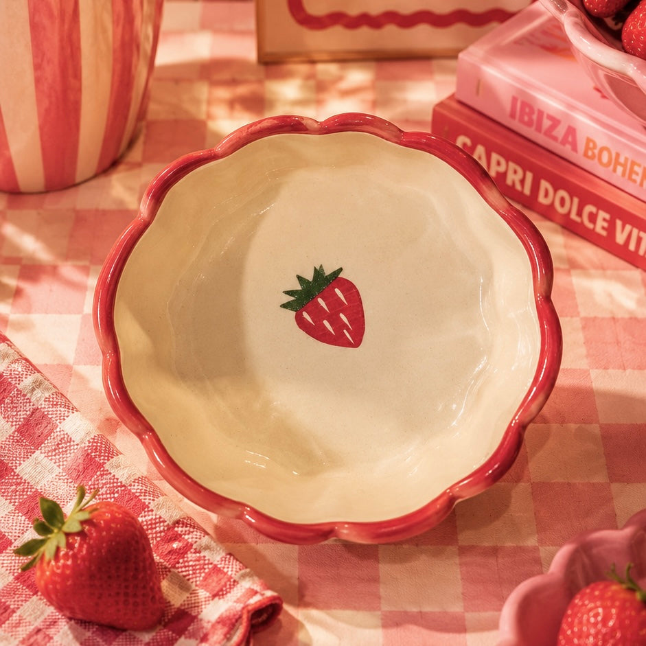 Handmade Scalloped Strawberry Bowl