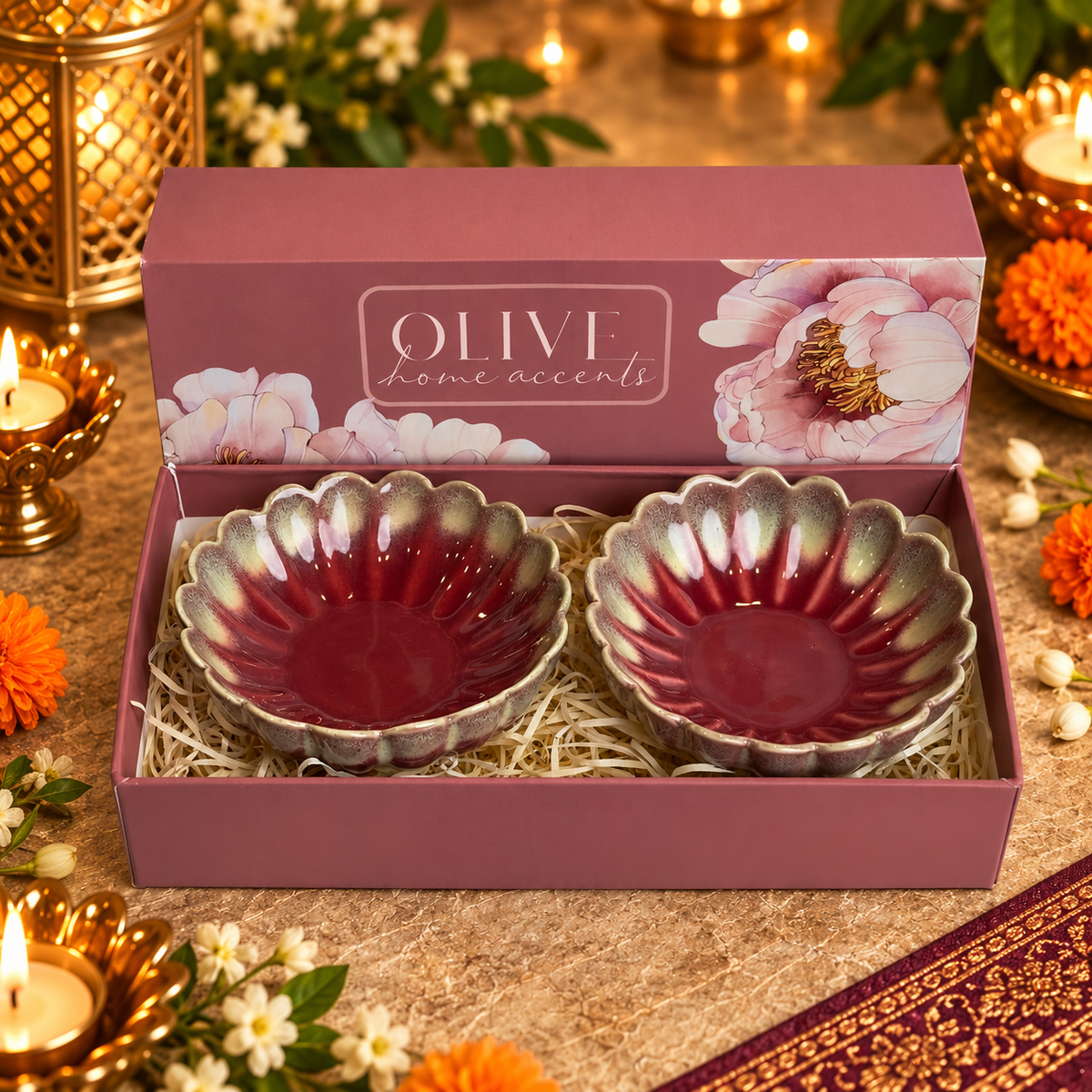 Luminous Celebrations Hamper - Set of 2 floral t light holders