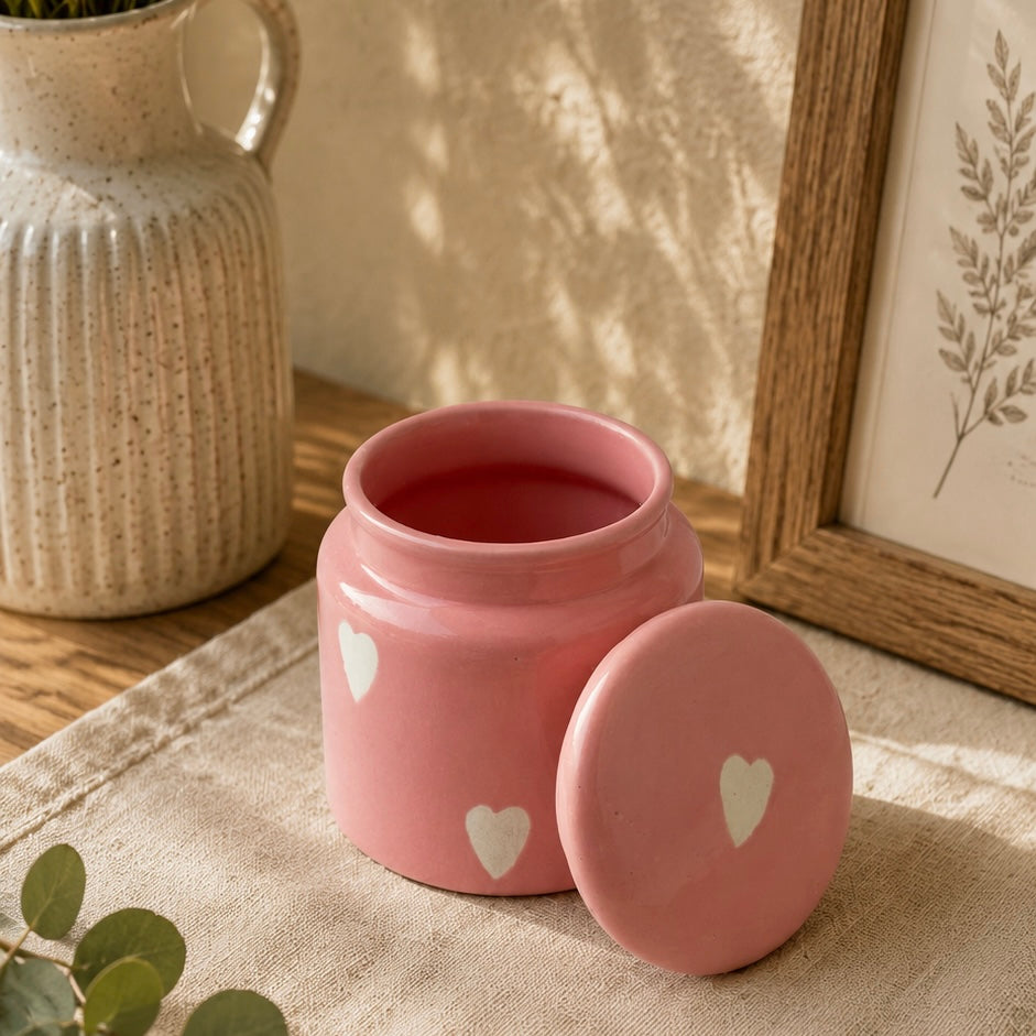 Pink Eternal Heart Jar - not airtight - pack of one with minor imperfections