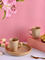 Aranya Beige Deep Sided Platter or Tray with Mugs - Set of 3 pieces