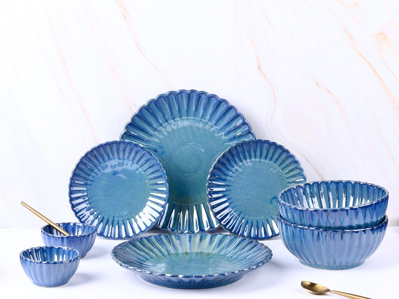 Blue Medusa Studio Pottery Dinner Set for 2 (Exclusive) - 7 pieces