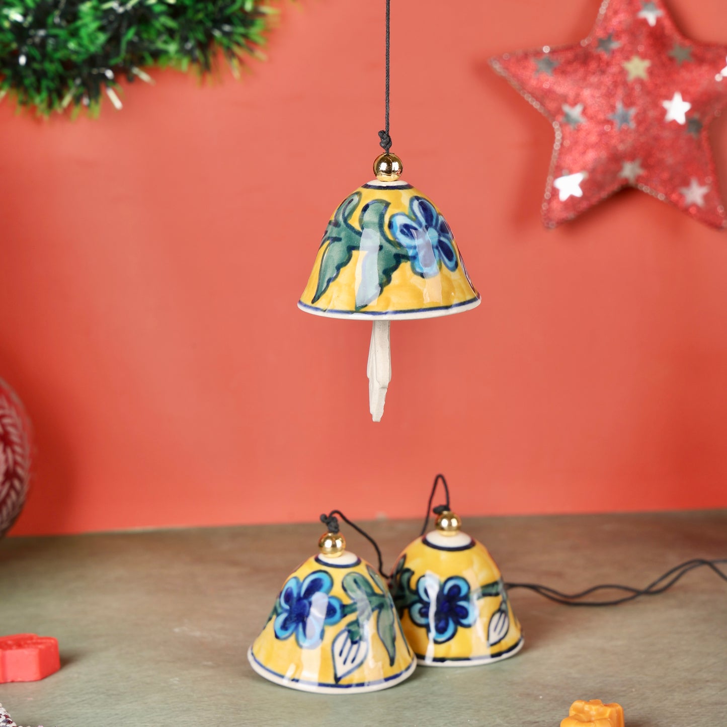 Christmas Tree Hanging Bell Ornament - Set of 2