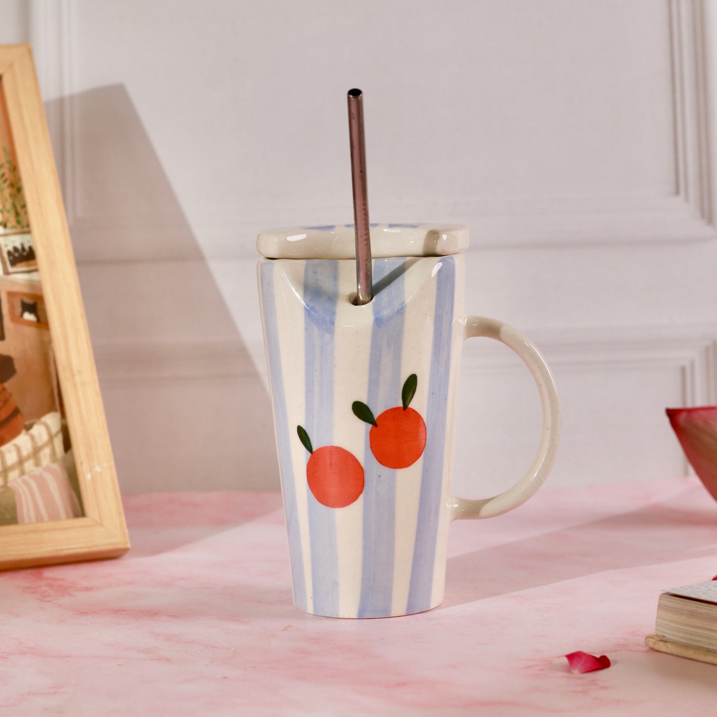Citrus Stripe Sipper - with stainless steel straw