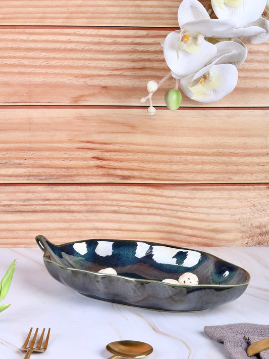 Green Curved Leaf Shallow Bowl Large