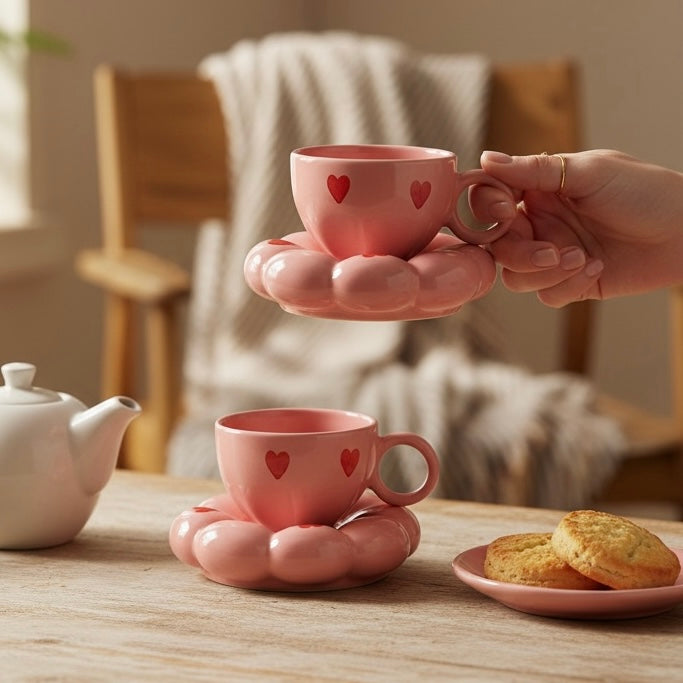 Crush Heart Cloud Whimsical Cup & Saucer Set - Enchanting Collection