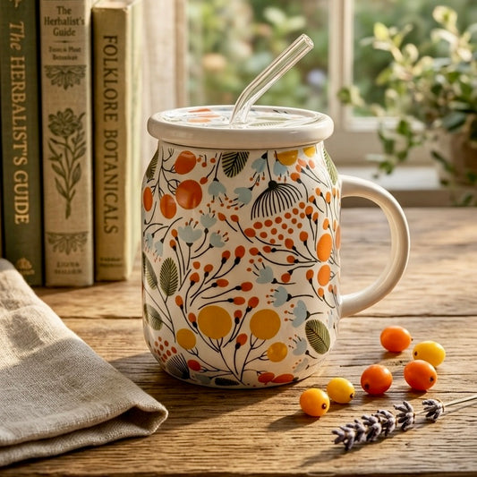 Citrus Floral Ceramic Sipper - Pack of two with minor imperfections