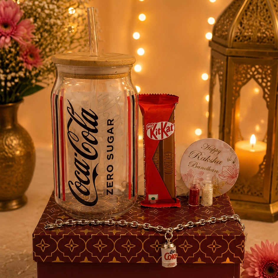 Rakhi Sipper Hamper with UV DTF Glass Sipper