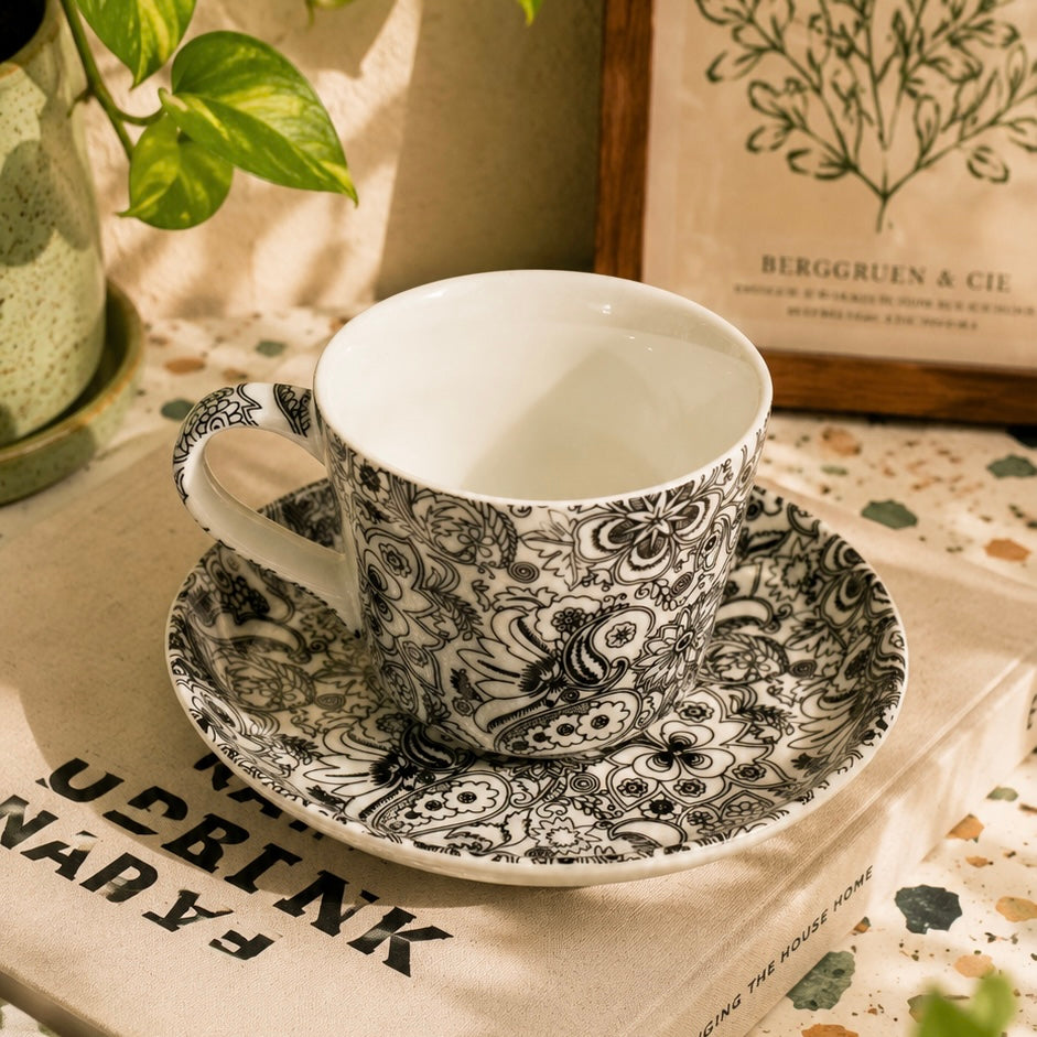 Elegant Soirée Monochrome Cup and Saucer Set