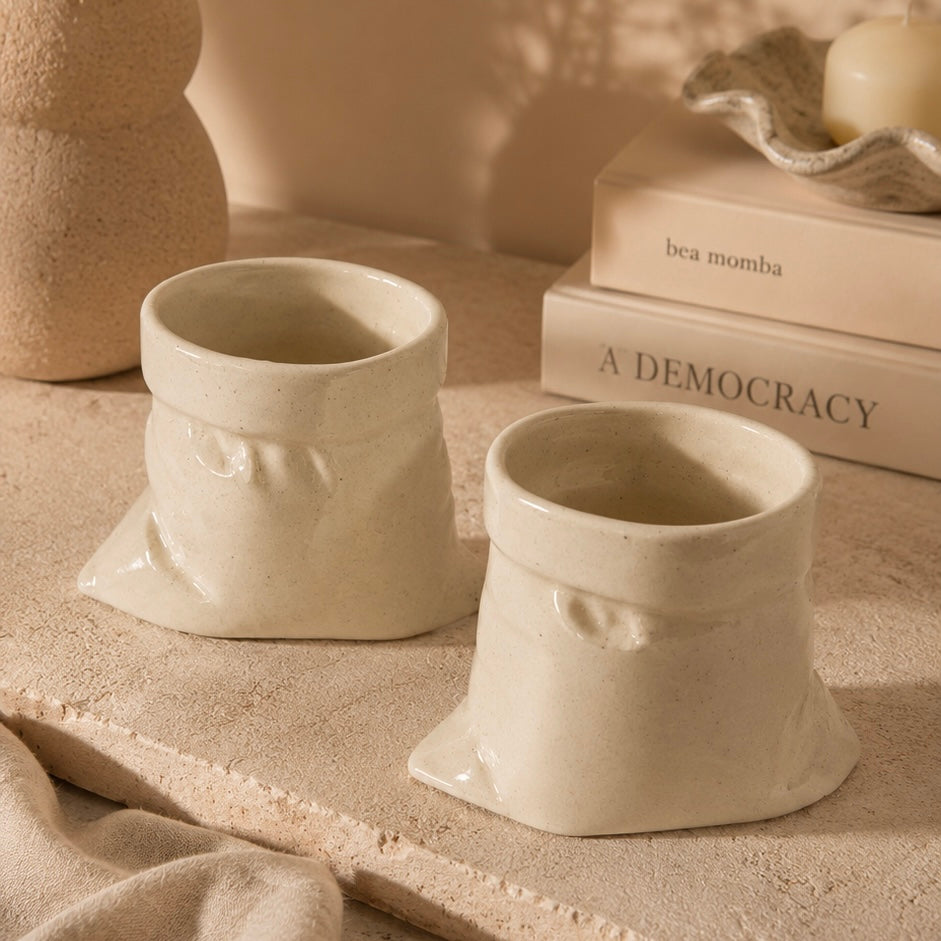 Handmade Off White Slouchy Handleless Mugs Small - Set of 2
