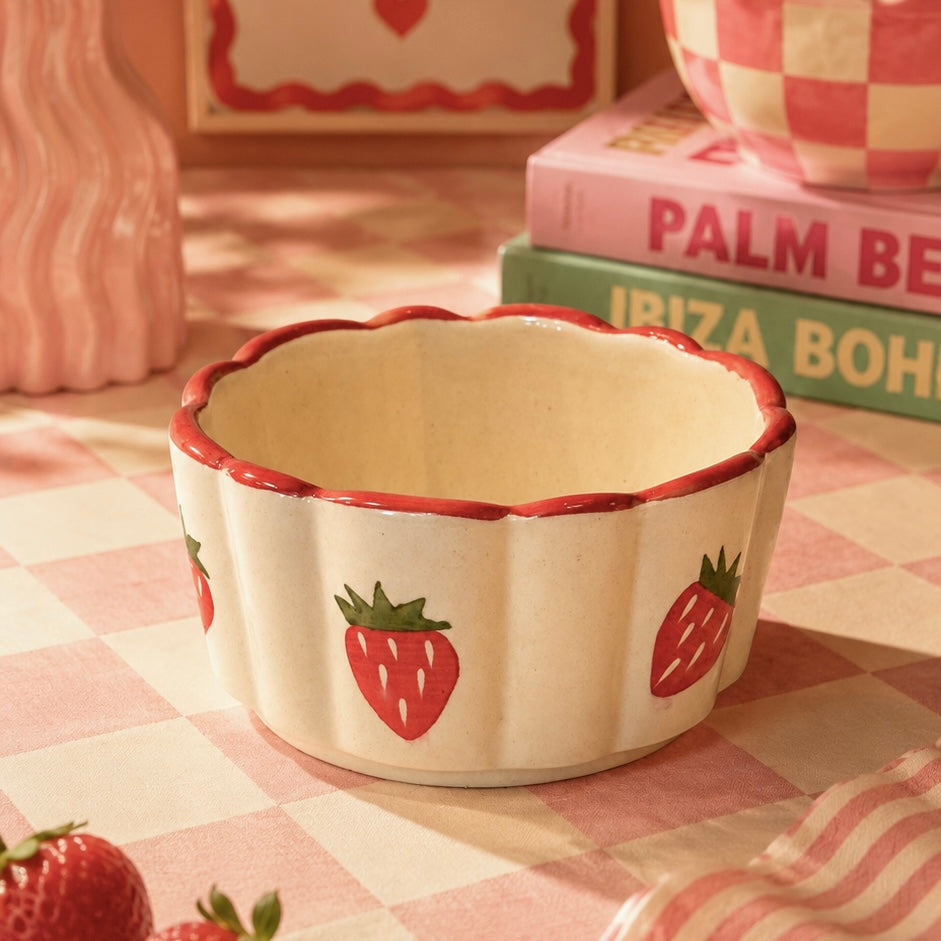 Handmade Scalloped Strawberry Bowl