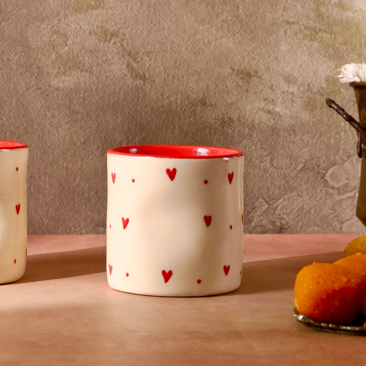 Roshni-e-Gulab Scented Premium Candle in reusable heart ceramic pinched glass - pack of one