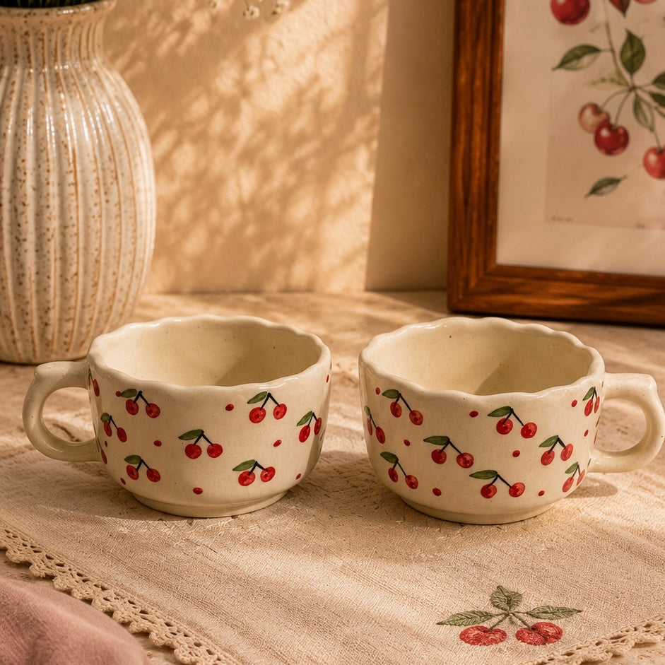 Cheeky Cherry Handmade Wide Mug - Pack of two