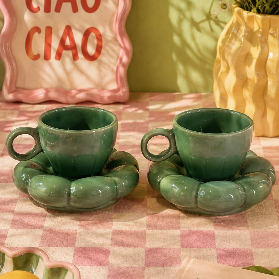 Dream Cloud Whimsical Cup & Saucer Set - Green