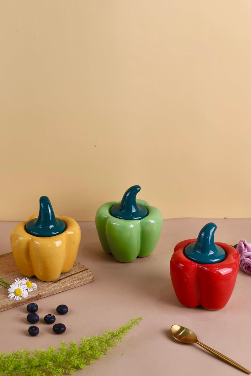 Ceramic Bell Pepper Jars - Yellow, Red & Green