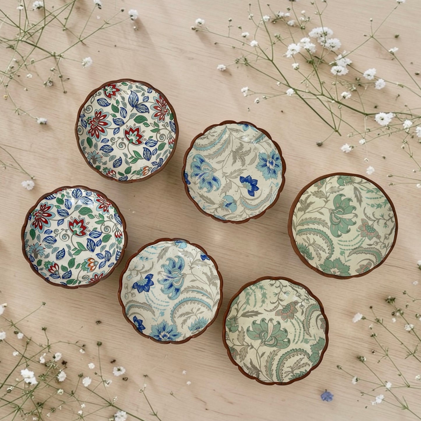 Printed Scalloped Mini Tapas Bowls - Set of 6