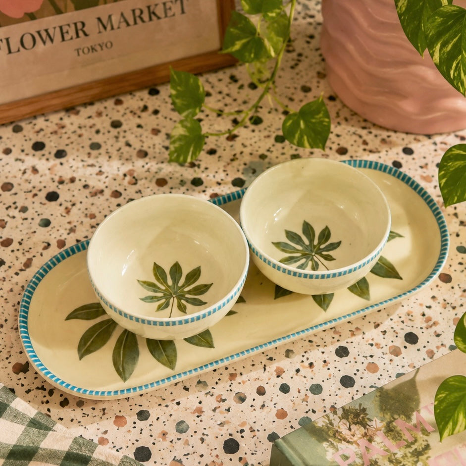 Willow Crest Printed Oval Platter Snack Set with 2 Bowl