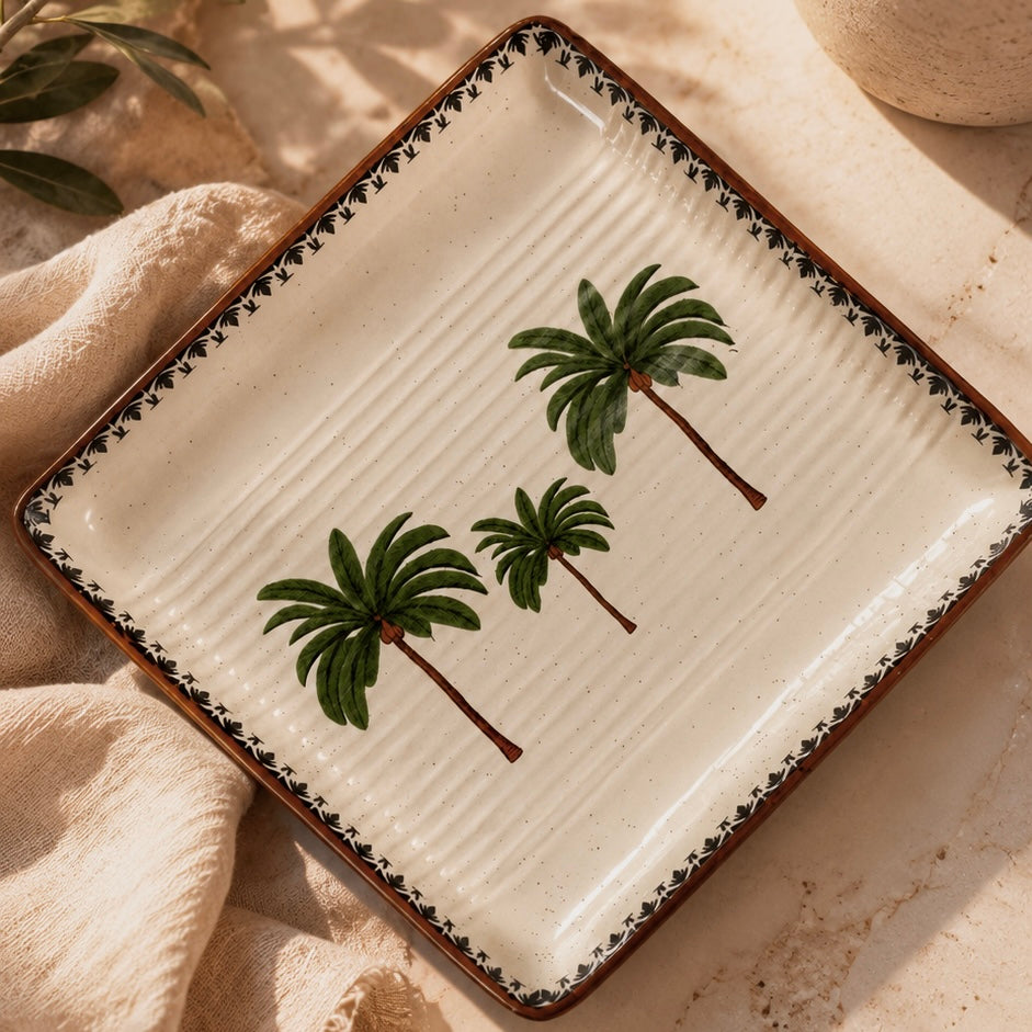 Serene Palm Printed Square Plates and Platters