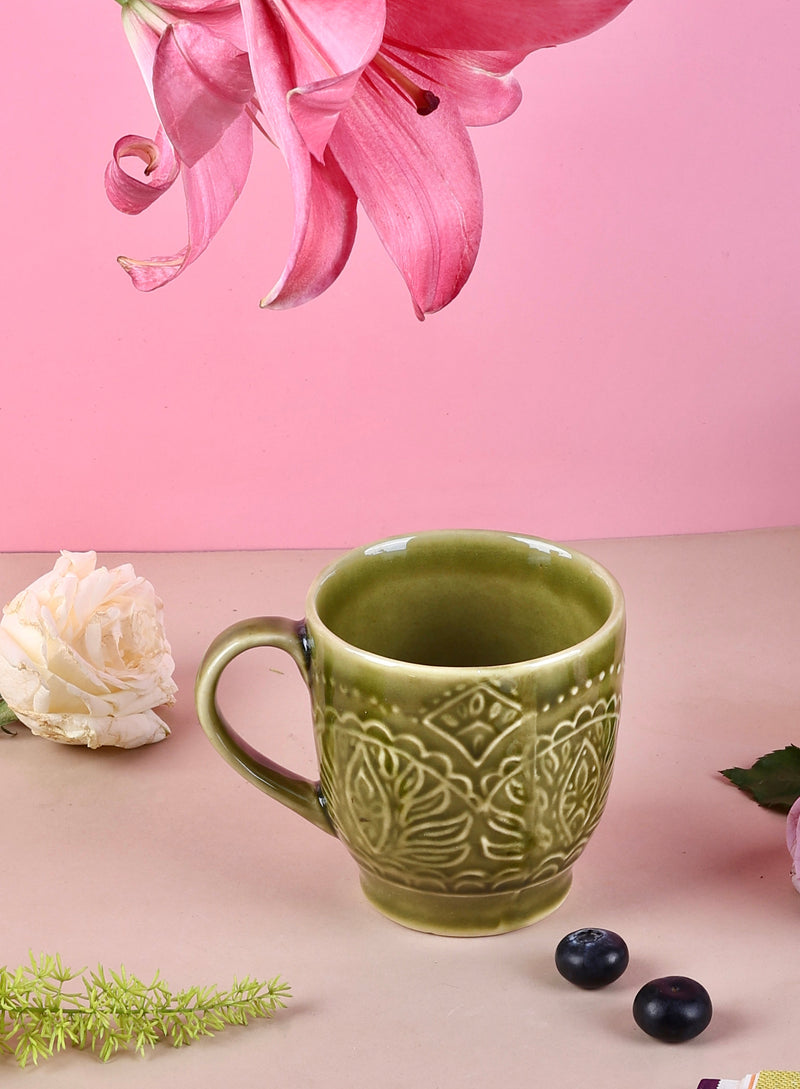 Studio Pottery Renee Embossed Mugs - Blue, Green, Pink