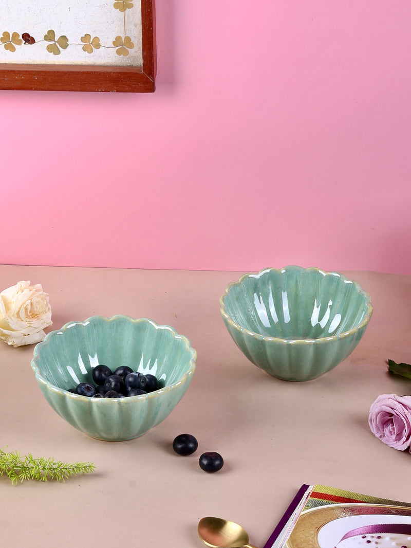 Scalloped Flower Bowls - Beige, Blue, Olive Grey, Green