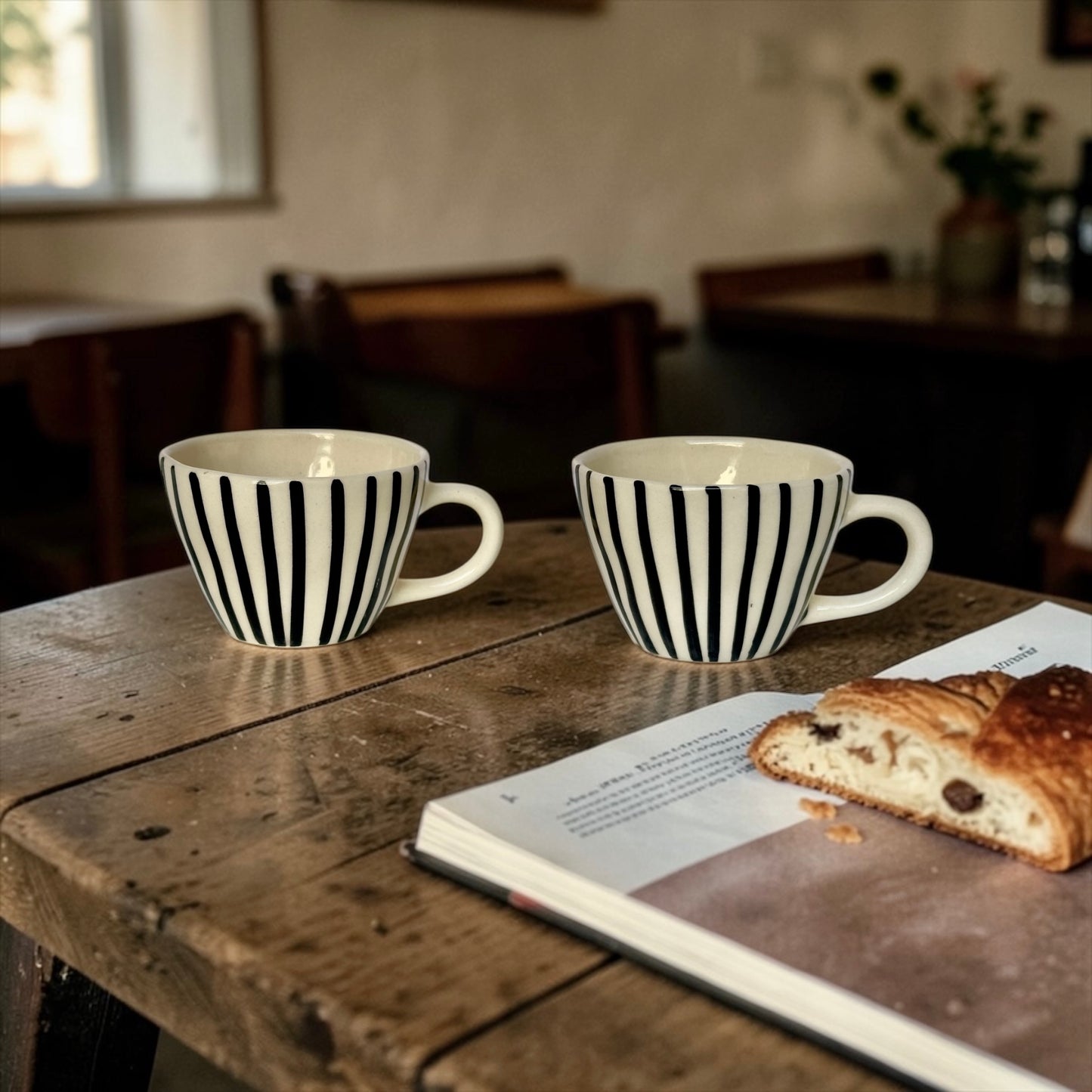Black and White Stripes Handmade Mug - Pack of 2
