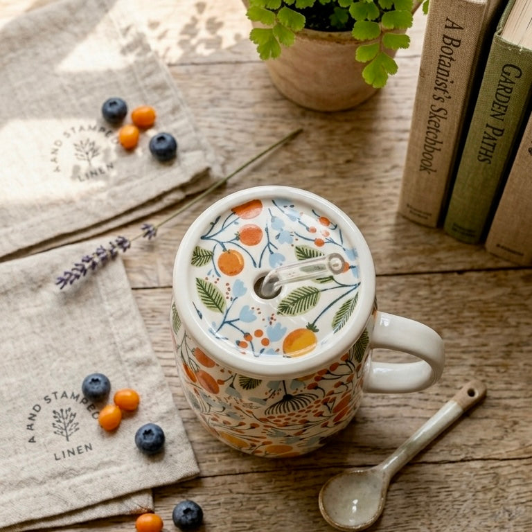 Citrus Floral Ceramic Sipper - Pack of two with minor imperfections