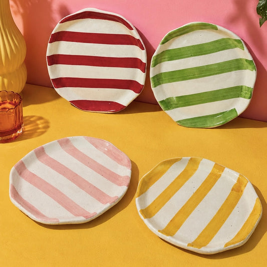 Zen Stripe Snack Plate Set - Red, pink, yellow and light green
