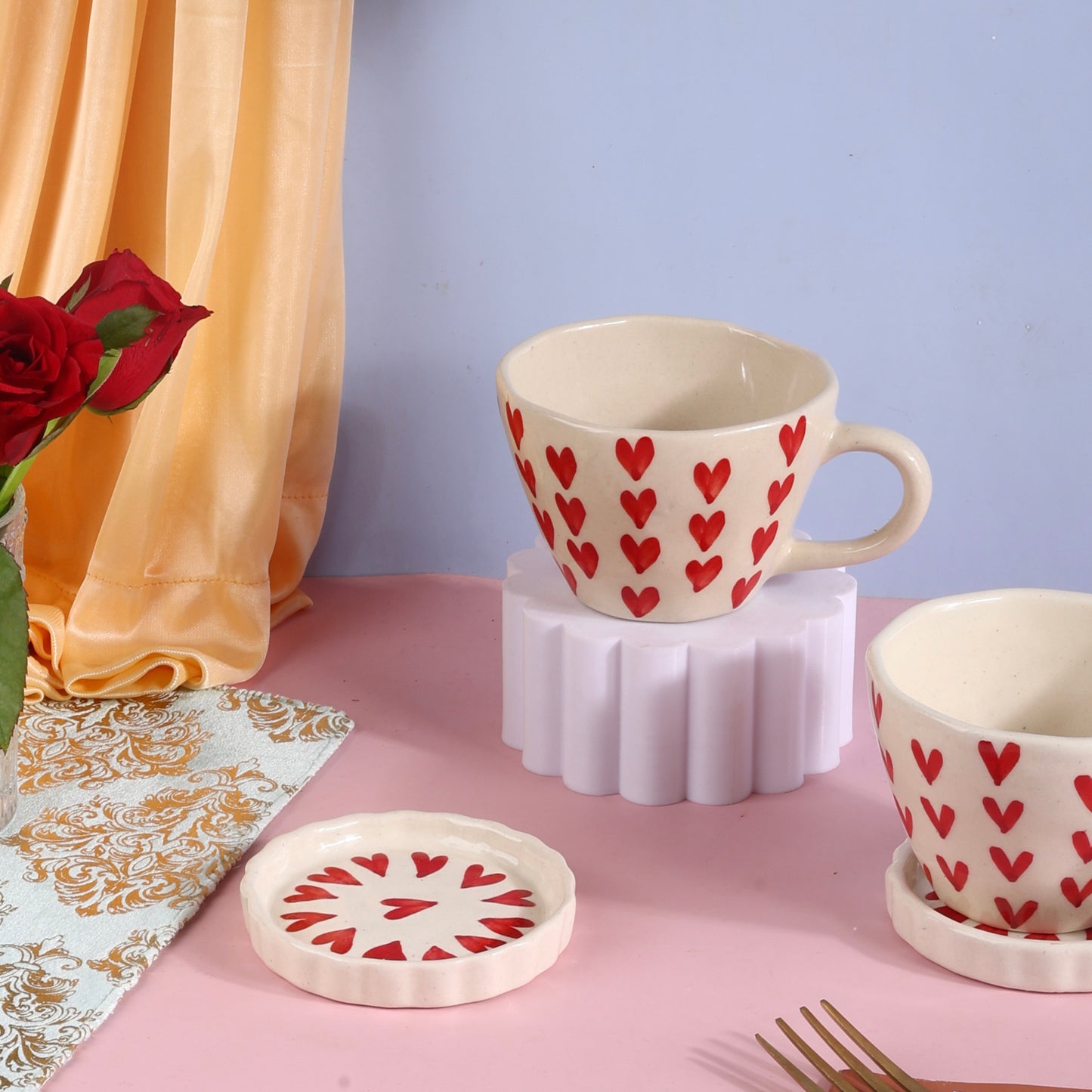 Beating Heart Duo Cup and Coaster Set - Pack of 2 each