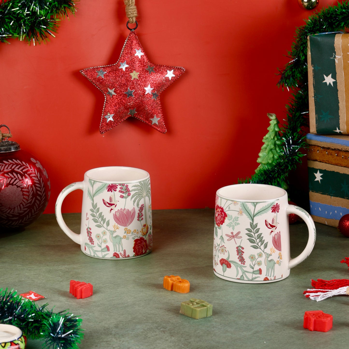 Forest Foliage Printed Stoneware Mug - Set of 2