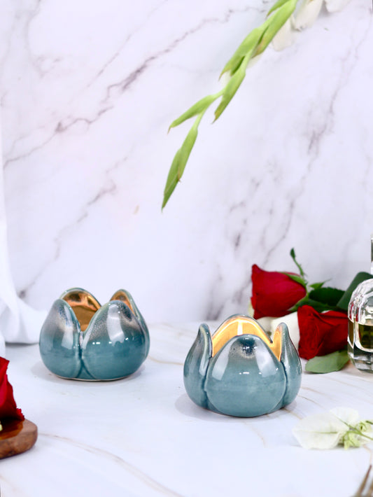 Green Lotus T-light holder set of 2