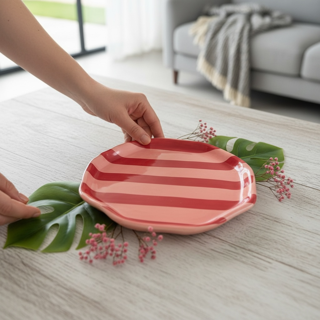 Pink and Red Zen Stripe Snack Plate - Pack of one