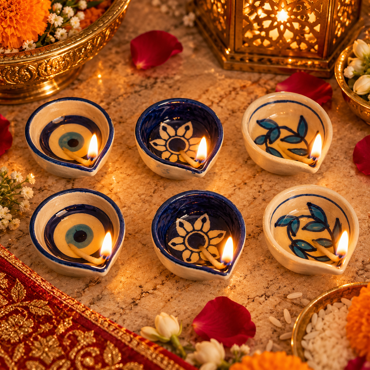 Handpainted Ceramic Diya - Pack of 6