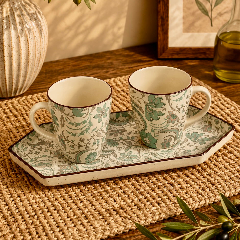 Muted Pastel Phool Bagh Printed Hexagon Platter Snack Set