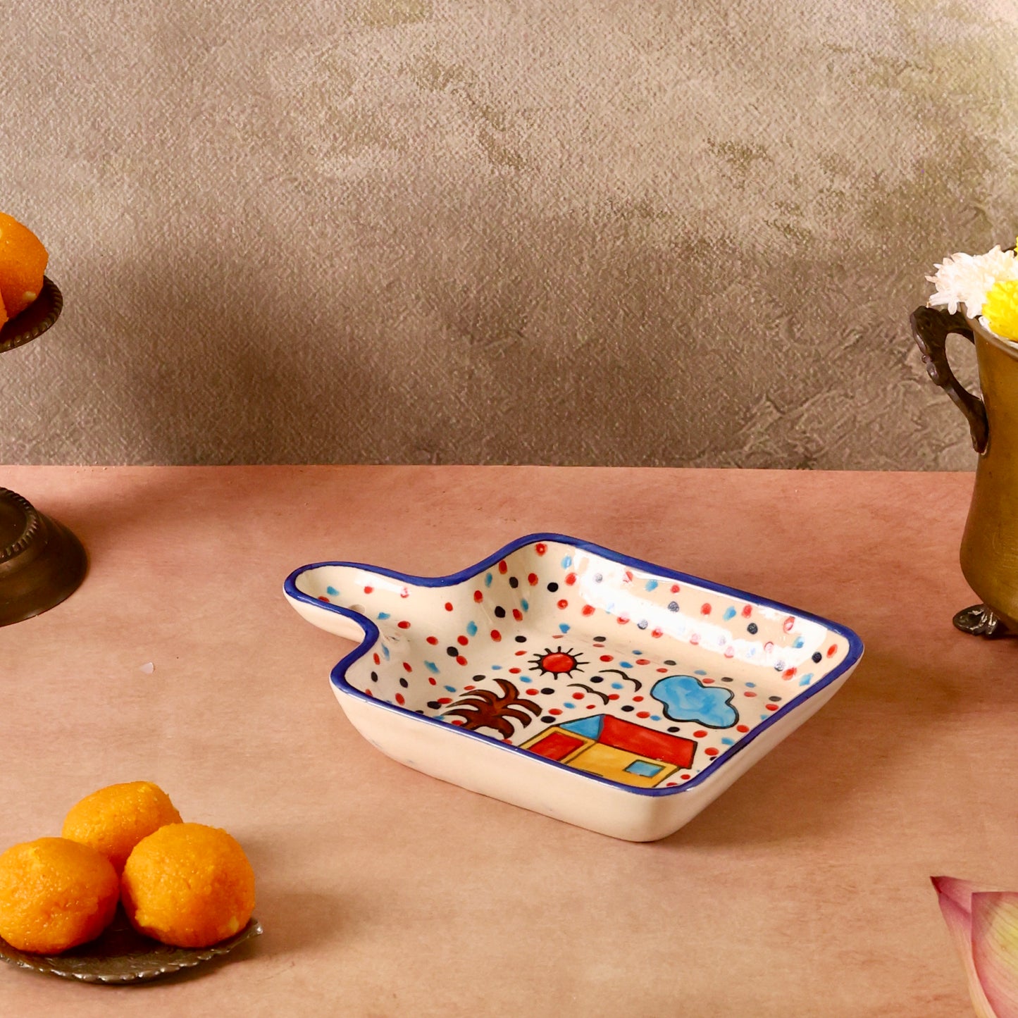 Starry Night Handpainted Handle Platter