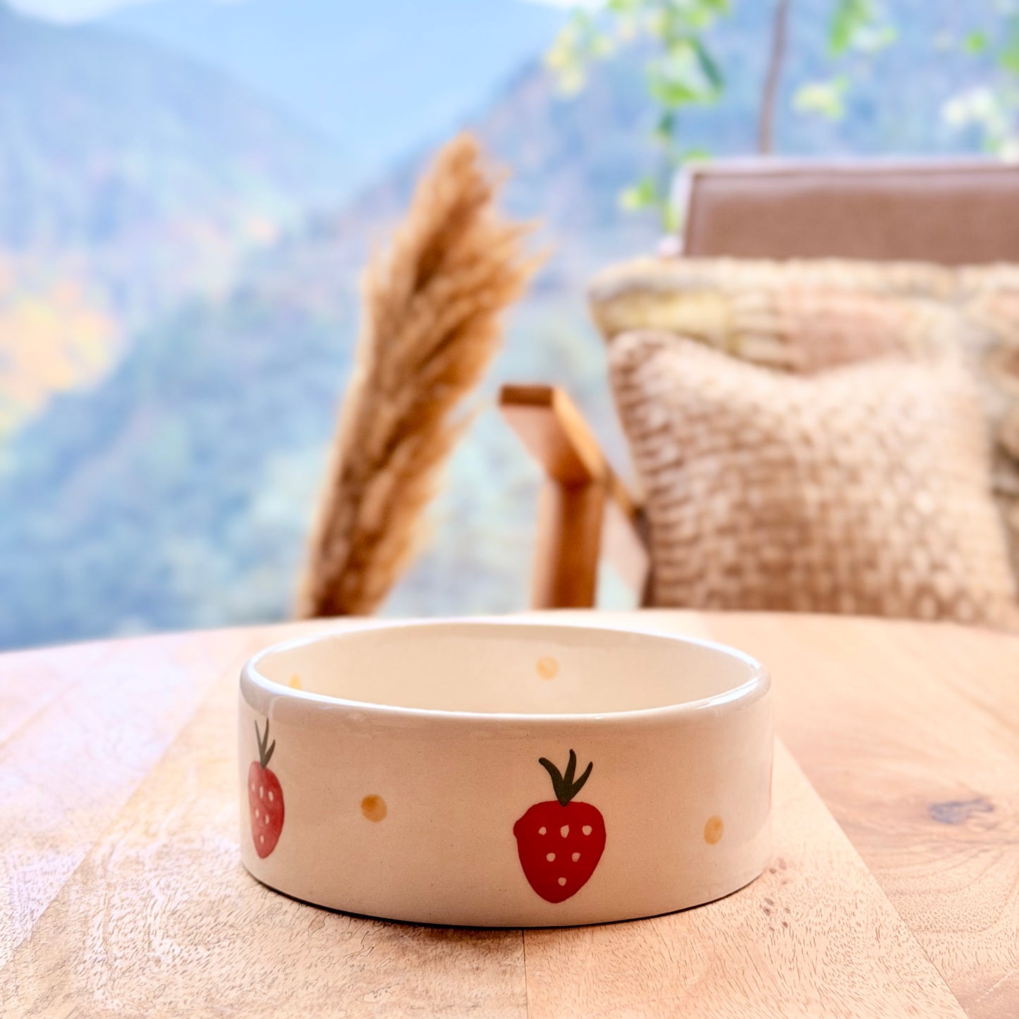 Strawberries and Daisies Handpainted Flat Bowl