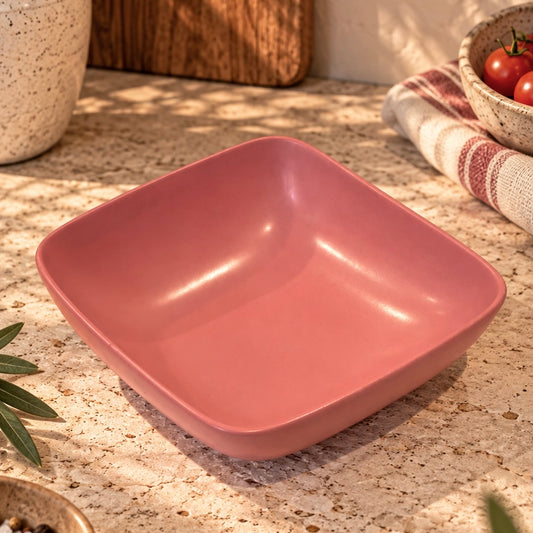 Matte Pink Square Uneven Snack Bowl - with an imperfection