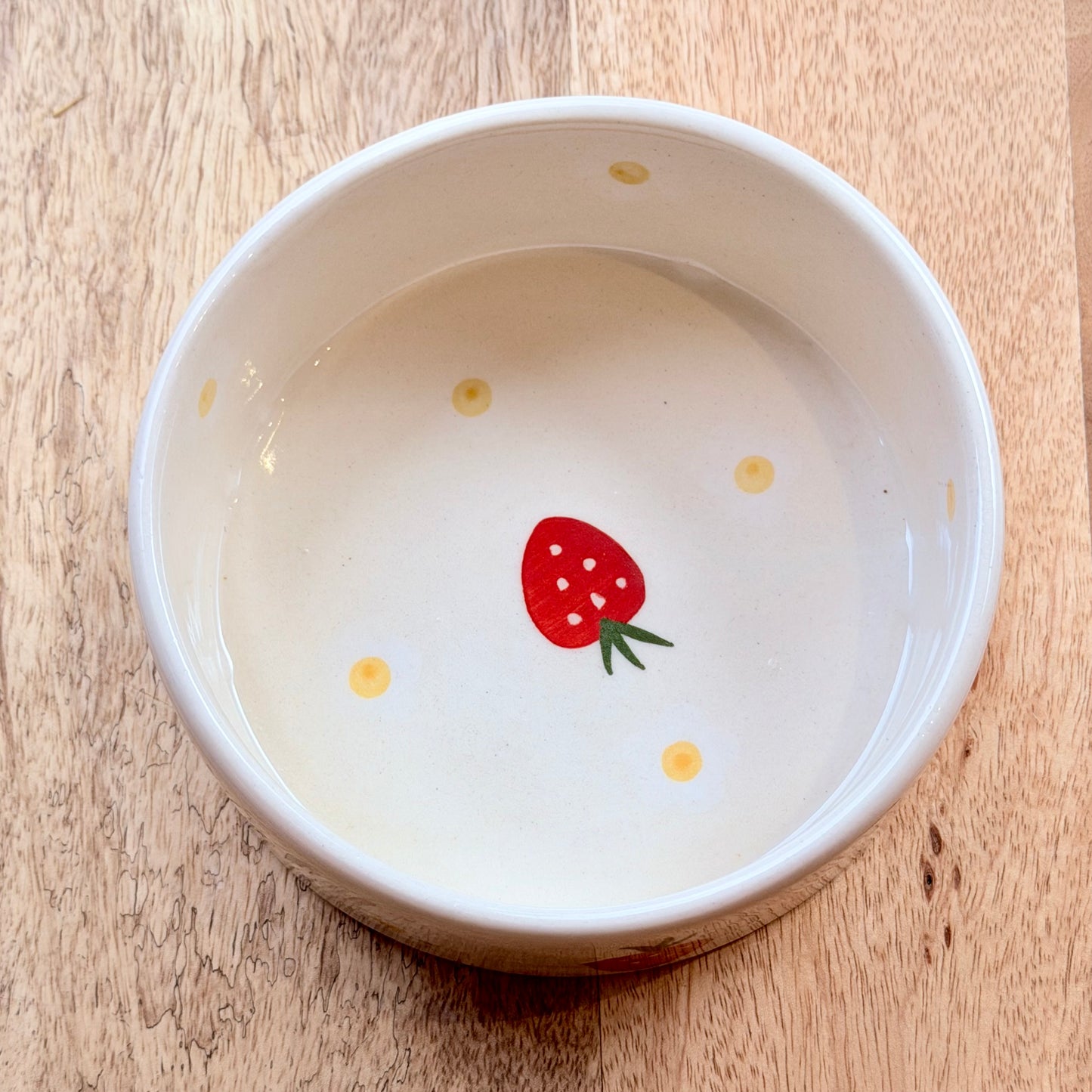Strawberries and Daisies Handpainted Flat Bowl