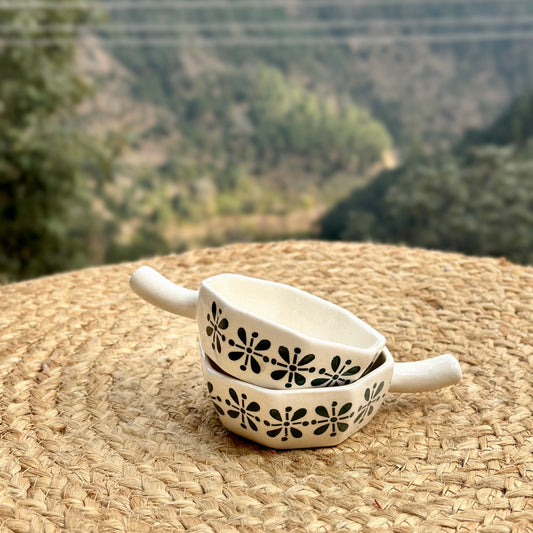 Handpainted dip bowl with handle - Pack of two