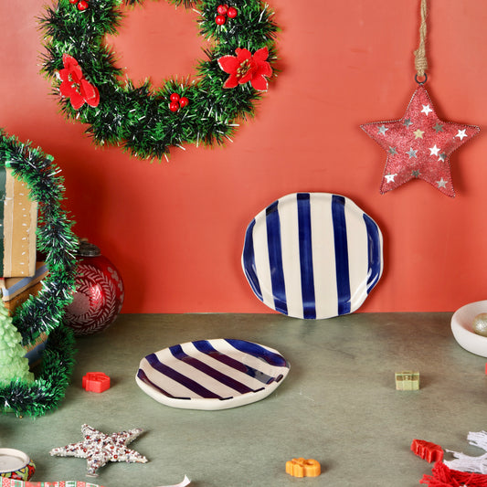 Deep Blue Zen Stripe Snack Plate - Pack of one