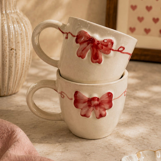 Trellis Pink Bow Mugs - Set of 2