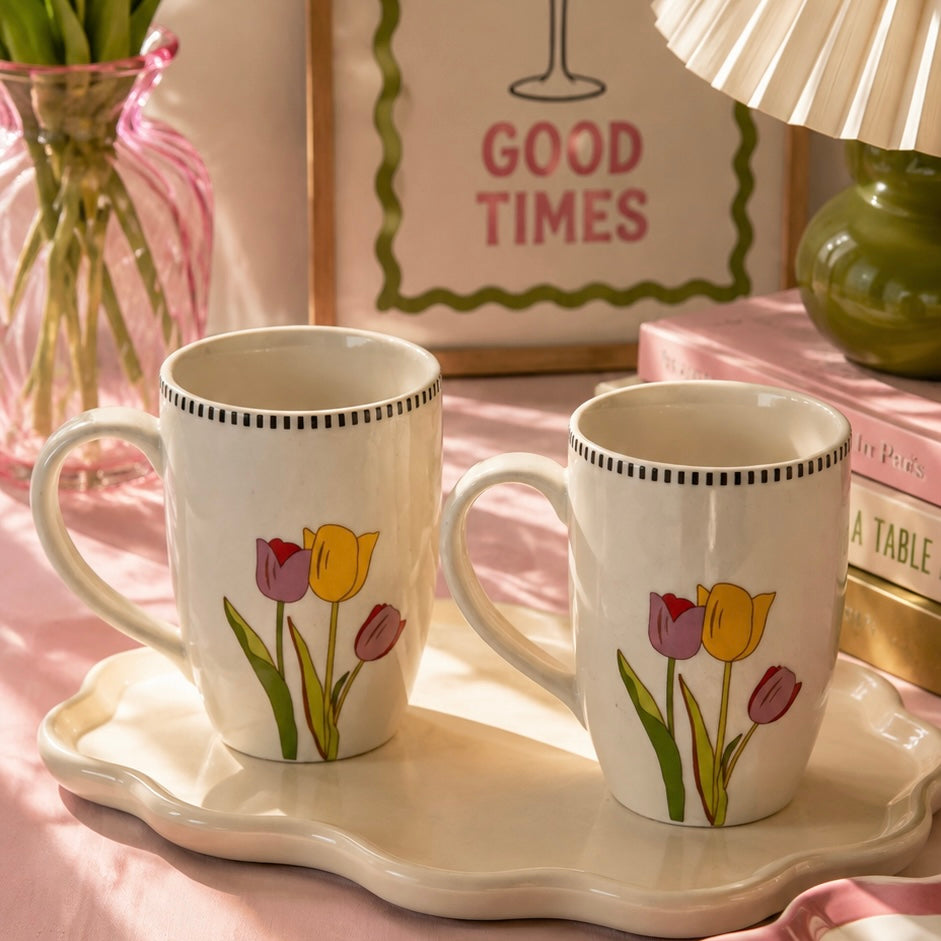Tulip Botanical Printed Mugs - Set of 2