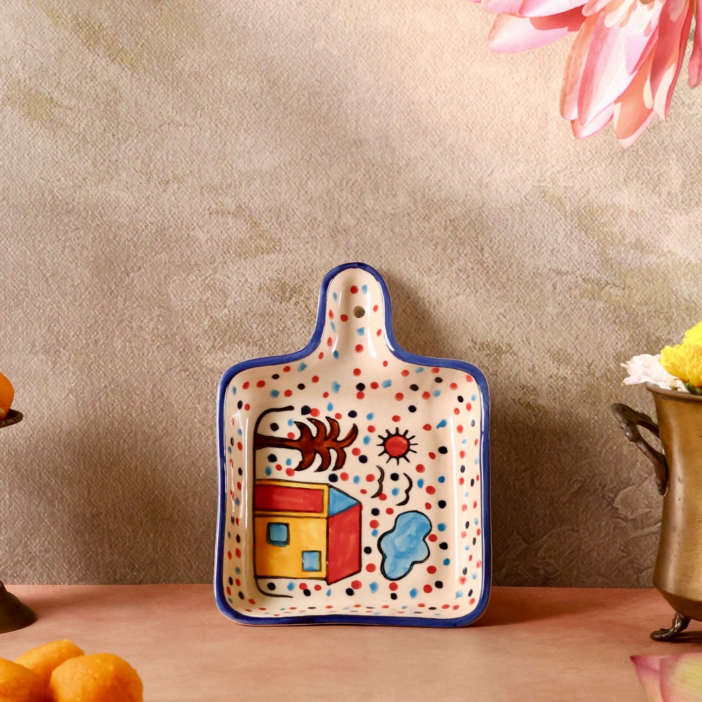 Starry Night Handpainted Handle Platter