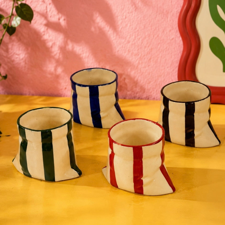 Handmade Bold Stripes Slouchy Handleless Mugs Small
