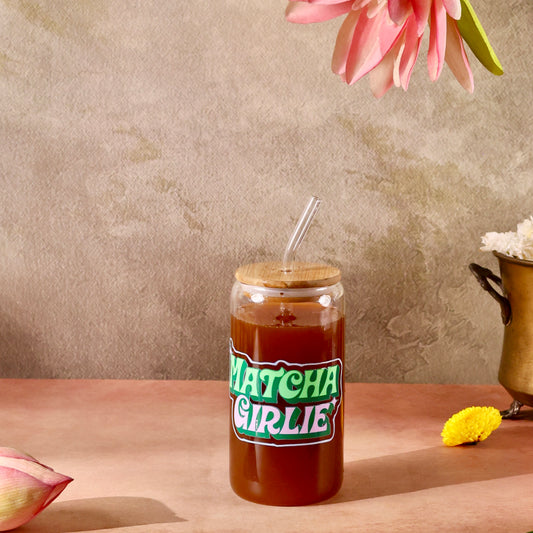 Matcha Girlie Ophelia Glass Sipper - with UV DTF sticker