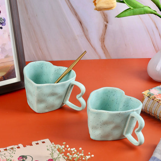 Handmade Pink and Teal Heart Shaped Mugs - Set of 2