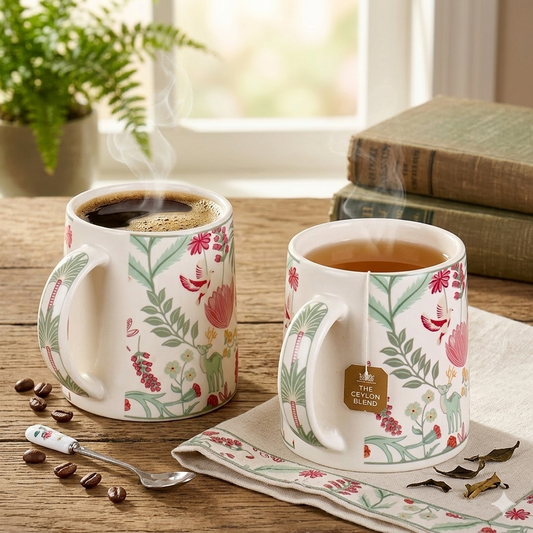Forest Foliage Printed Stoneware Mug - Set of 2