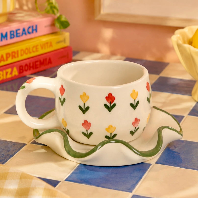 Tulip Blooming Garden Cup and Saucer