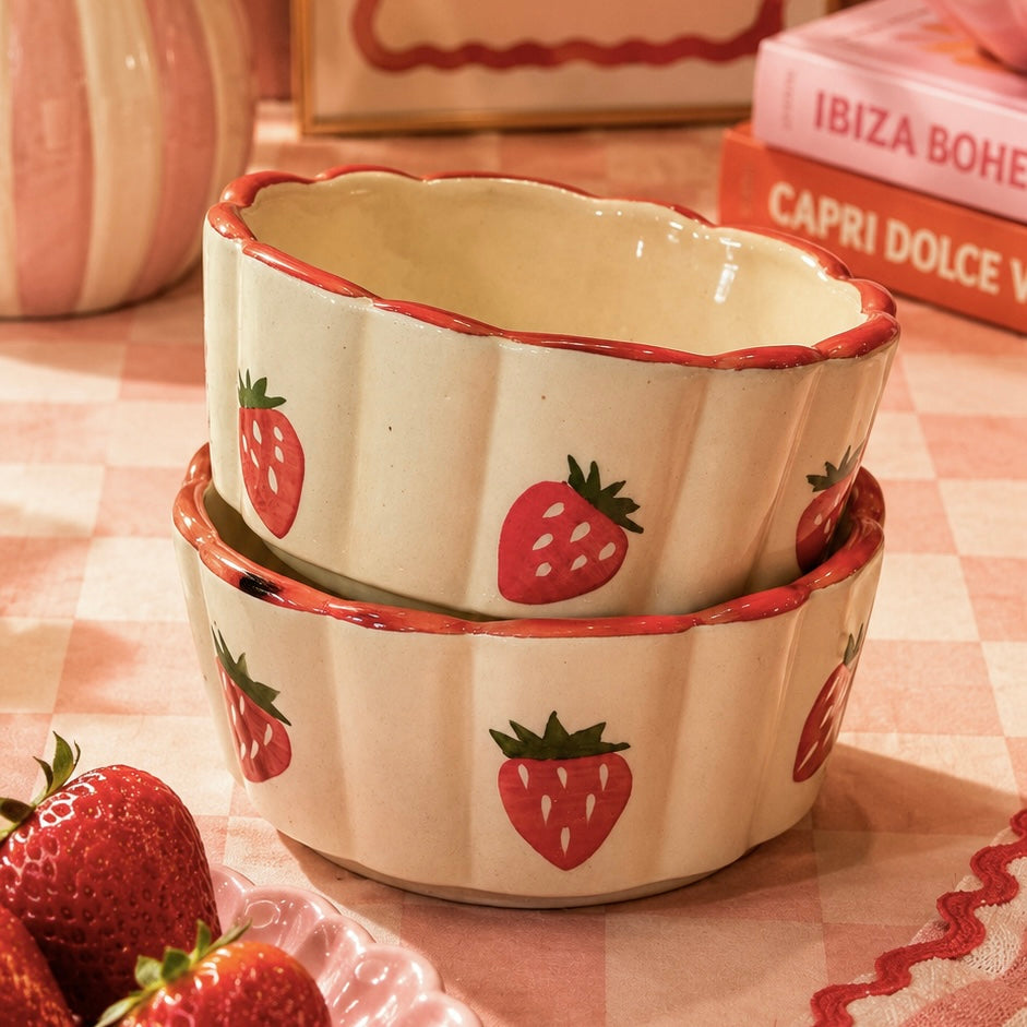 Handmade Scalloped Strawberry Bowl
