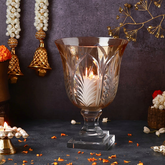 Crystal Cut Amber Glass Hurricane or Vase